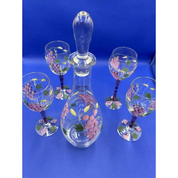 Hand Painted Wine Decanter & Wine Glass Set by Home Essentials & Beyond Grape - Picture 14 of 16